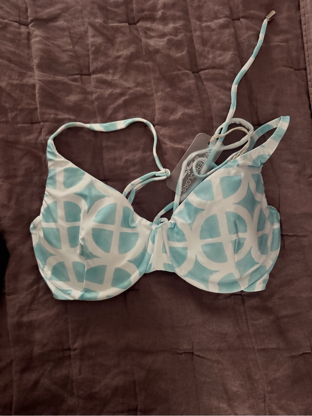 Kenny Flowers Aqua & White Geometric Underwire Swim Top